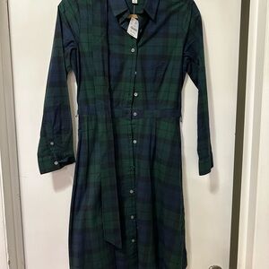 J. Crew Green and Blue Plaid Long Sleeve Dress
